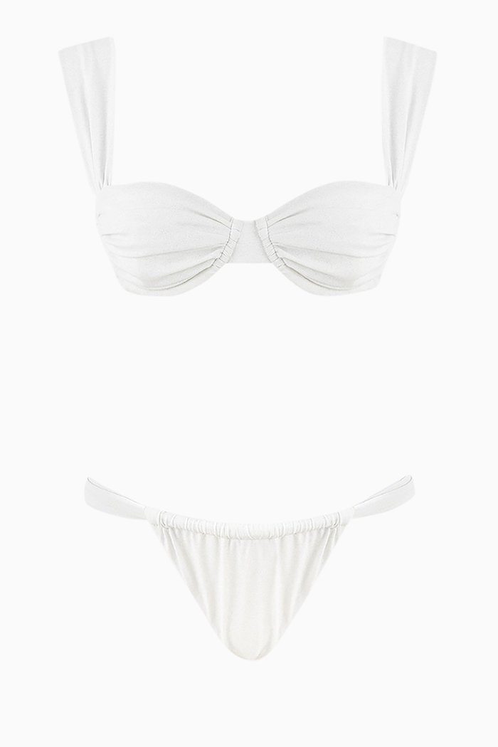 Balconette Underwired Glitter Bikini Set in Stretch-nylon, White