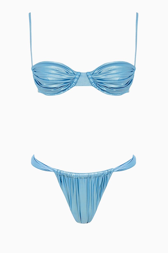 

Balconette Underwired Glitter Bikini Set in Stretch-nylon, Blue
