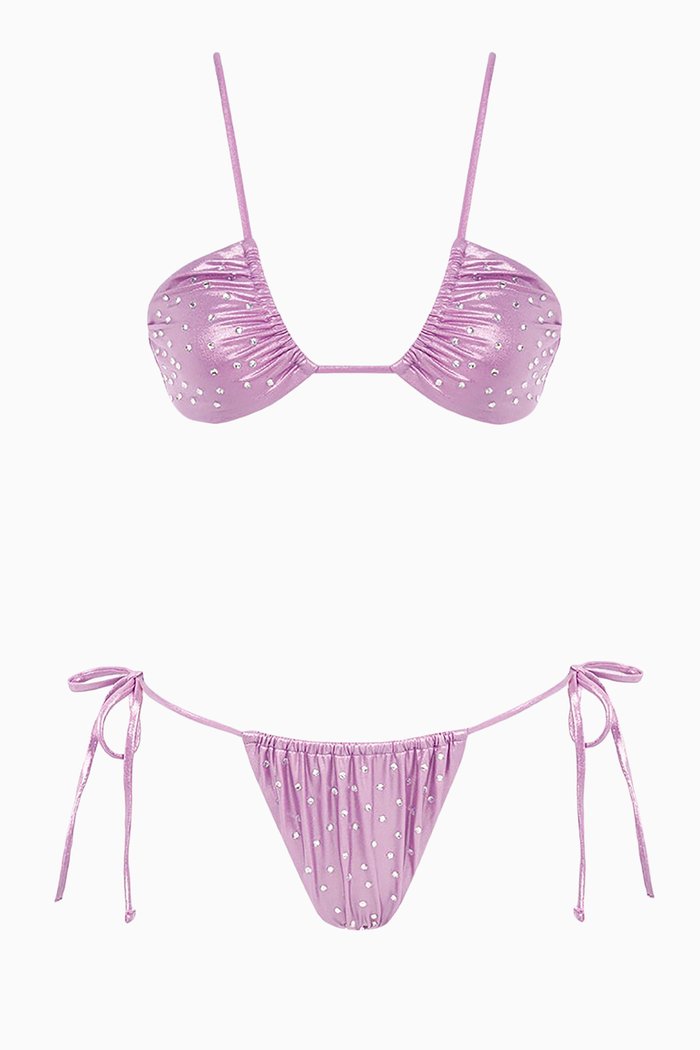 Last Dip Crystal-embellished Bikini Set in Stretch-nylon, Purple