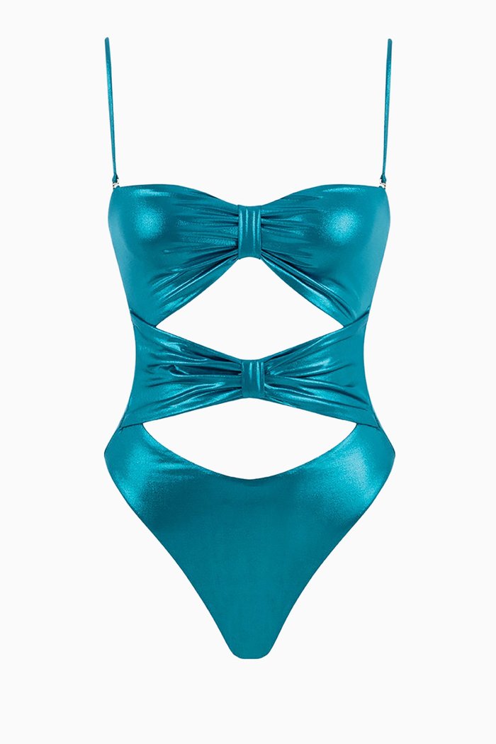 

Overdone Cut-out Metallic One-piece Swimsuit in Stetch-nylon, Blue