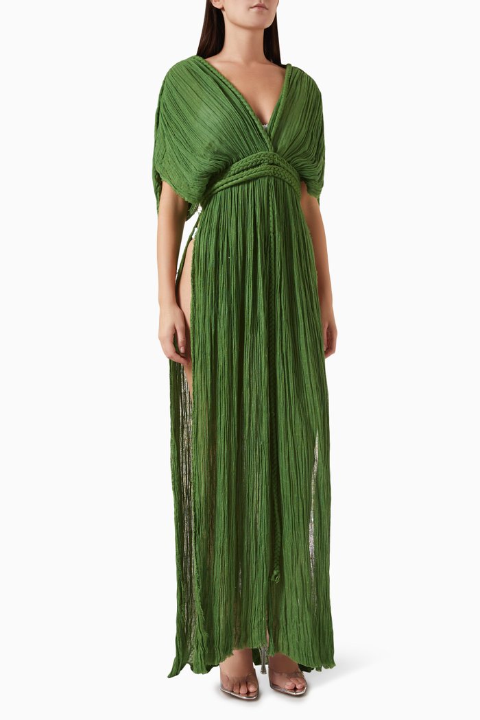 Aura Duster Gown in Cotton, Green