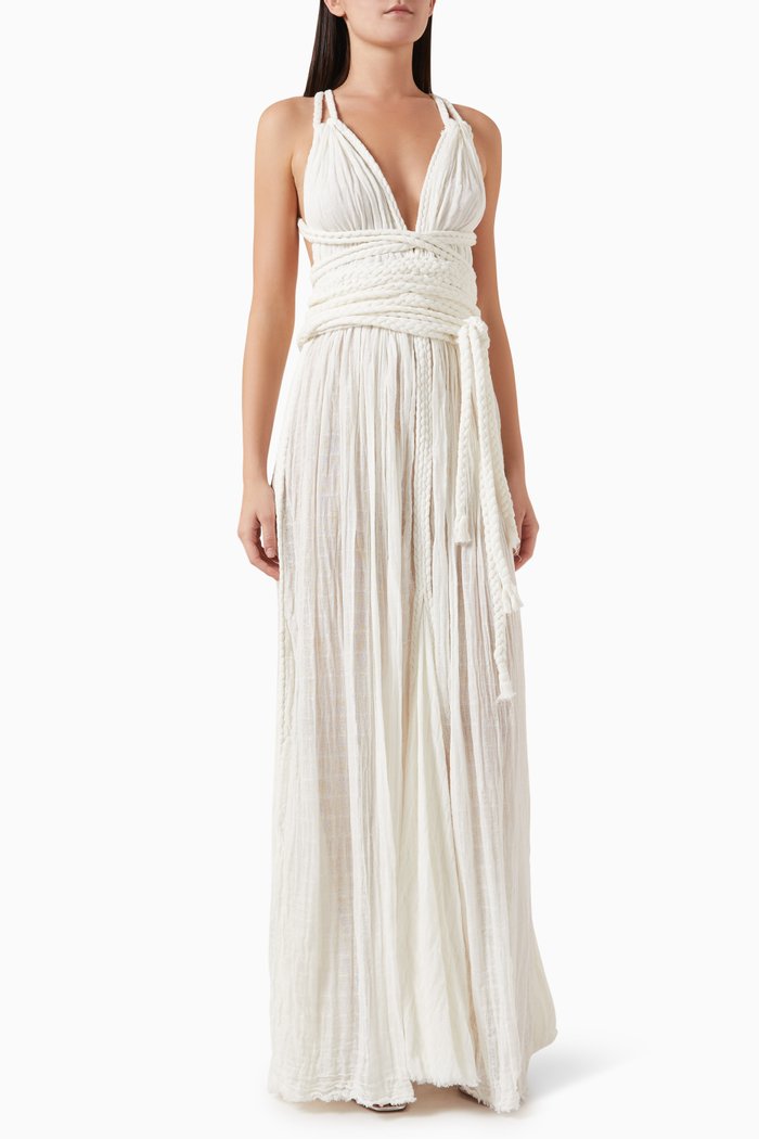 

Gisella V-neck Gown in Cotton, White