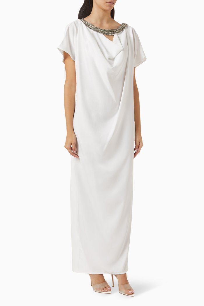 

Embellished-neck Kaftan, Neutral