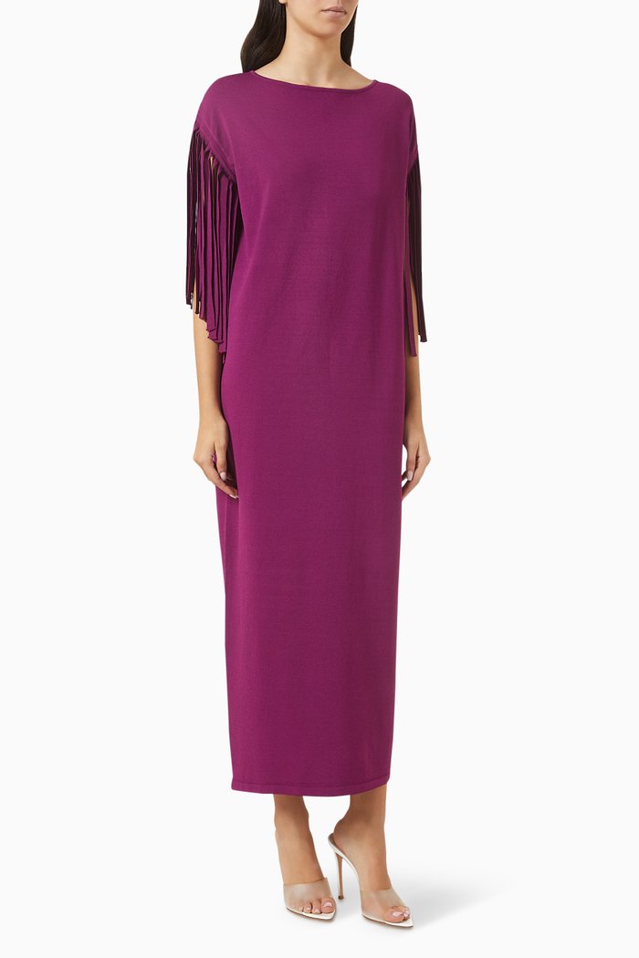 

Fringe-sleeve Maxi Dress in Viscose-blend, Purple