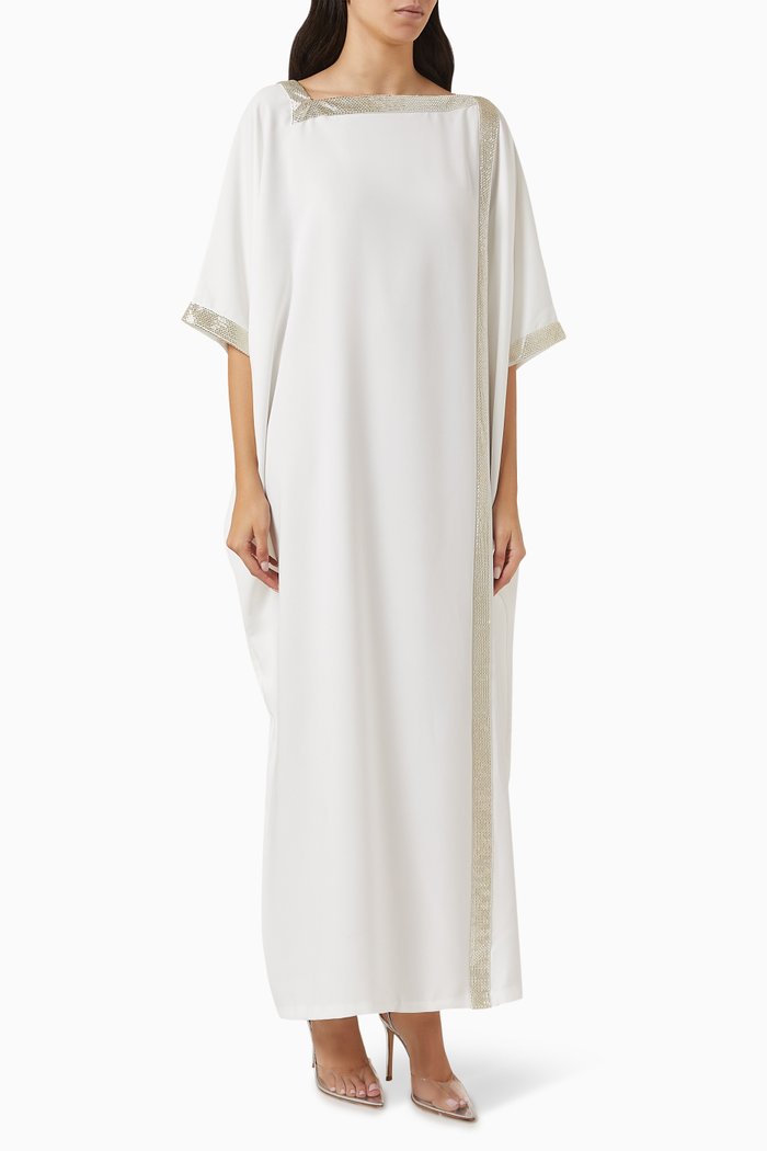 

Asymmetric-neck Embroidered Kaftan, Neutral