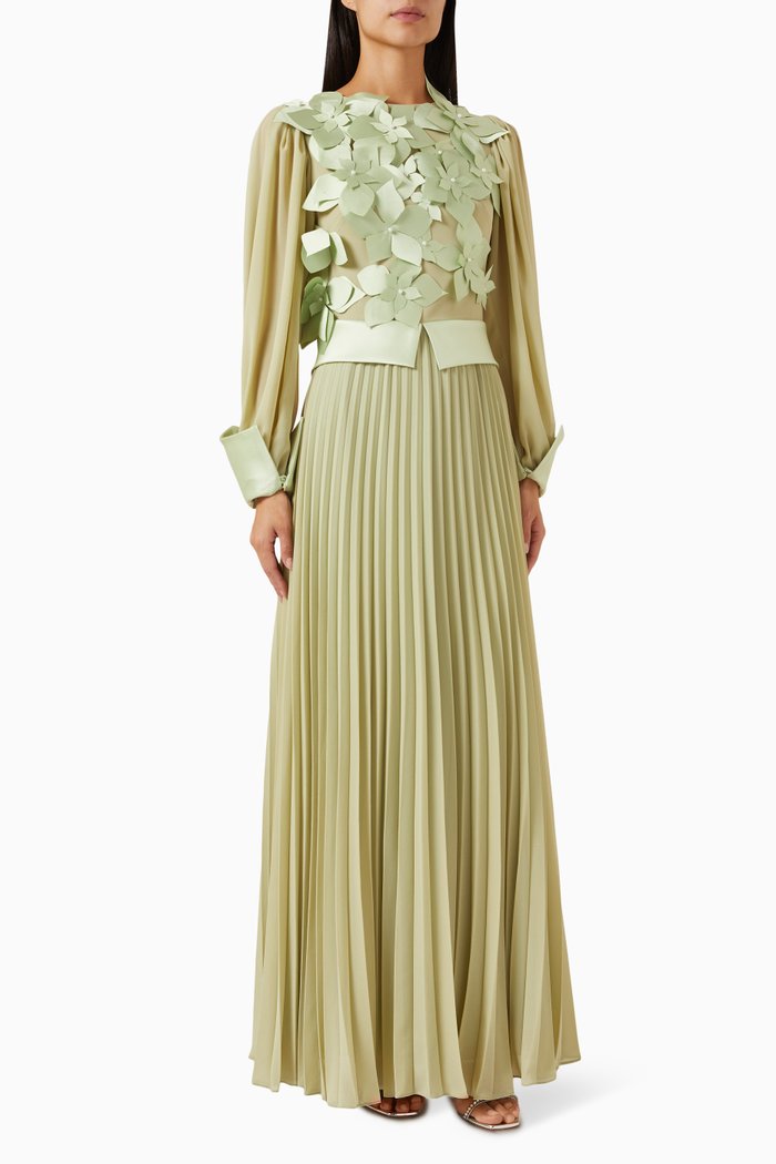 Rhiana 3D Draped Maxi Dress in Rayon, Green