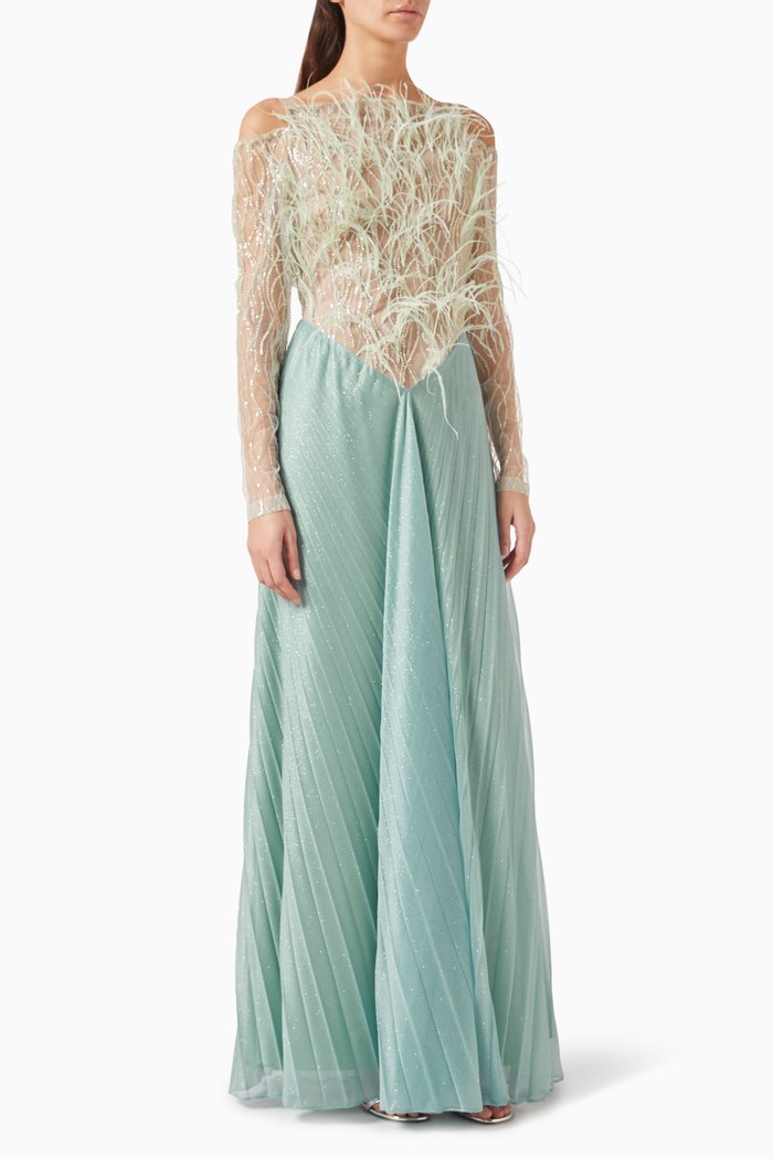

Maya Feather-embellished Maxi Dress in Rayon, Green