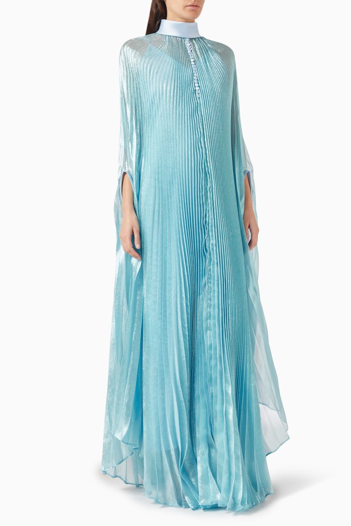 

Amelia Pleated Cape-style Maxi Dress in Organza, Blue