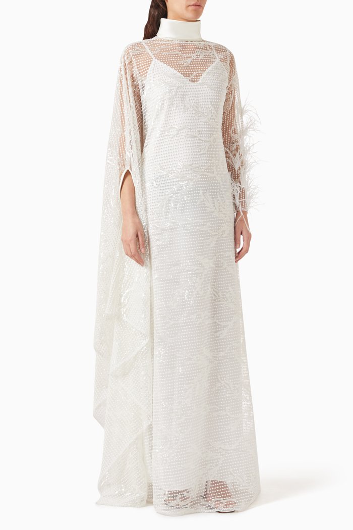 

Maria Kaftan-style Dress in Embroidered-mesh, White