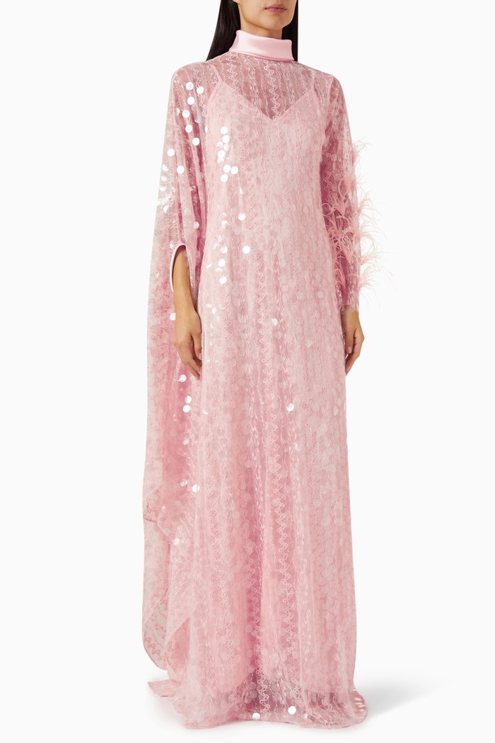 

Sara Kaftan-style Dress in Embellished-mesh, Pink