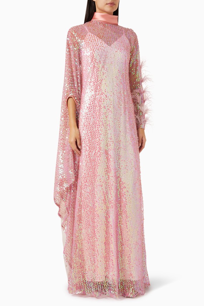 

Clarita Kaftan-style Dress in Embellished-mesh, Pink