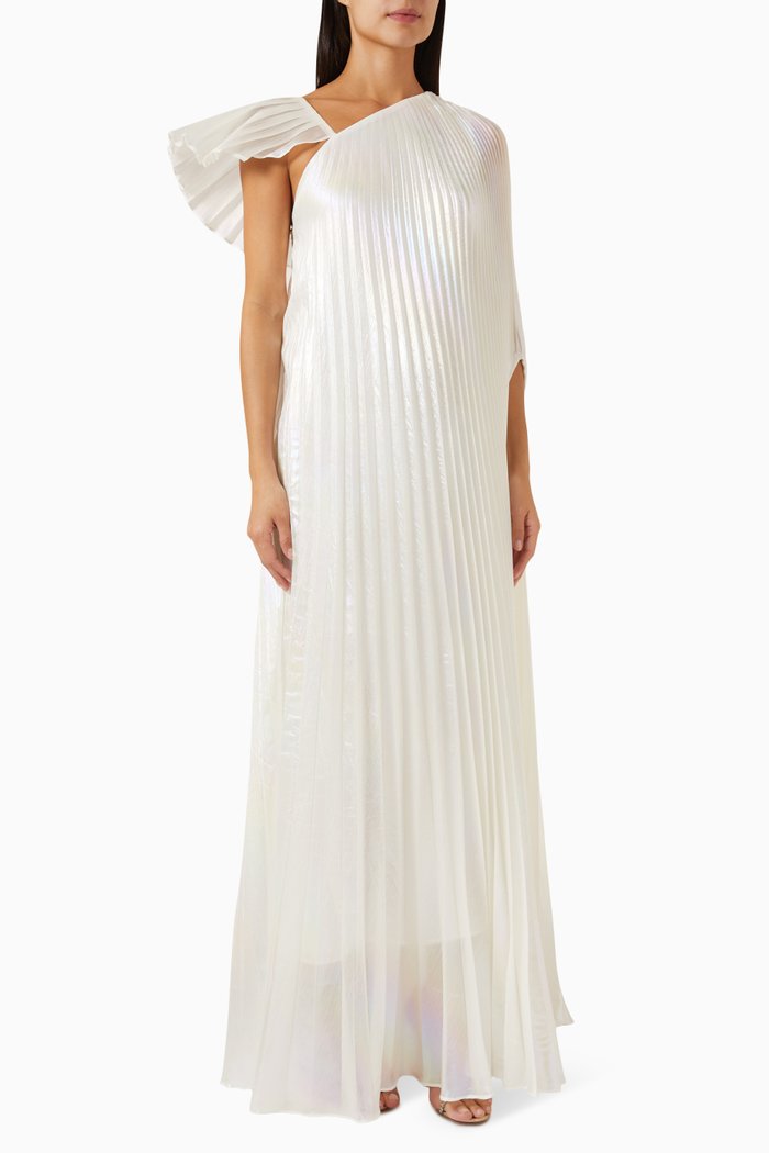 

Mila Pleated One-shoulder Maxi Dress in Organza, White