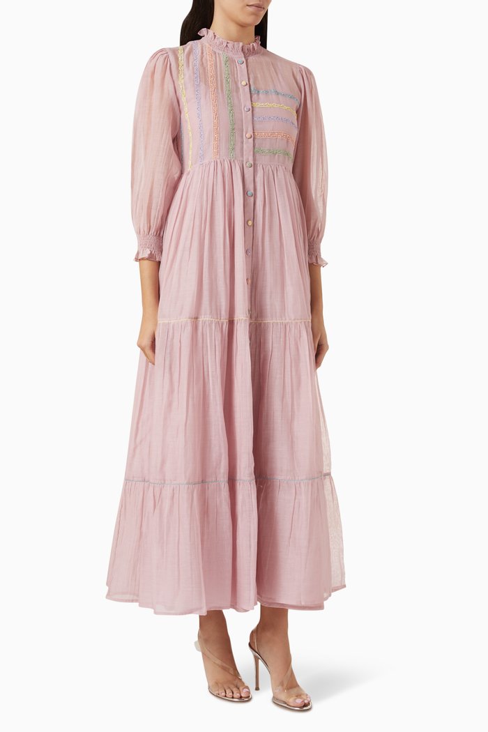 

Caterina Tiered Shirt Dress in Cotton-silk, Pink
