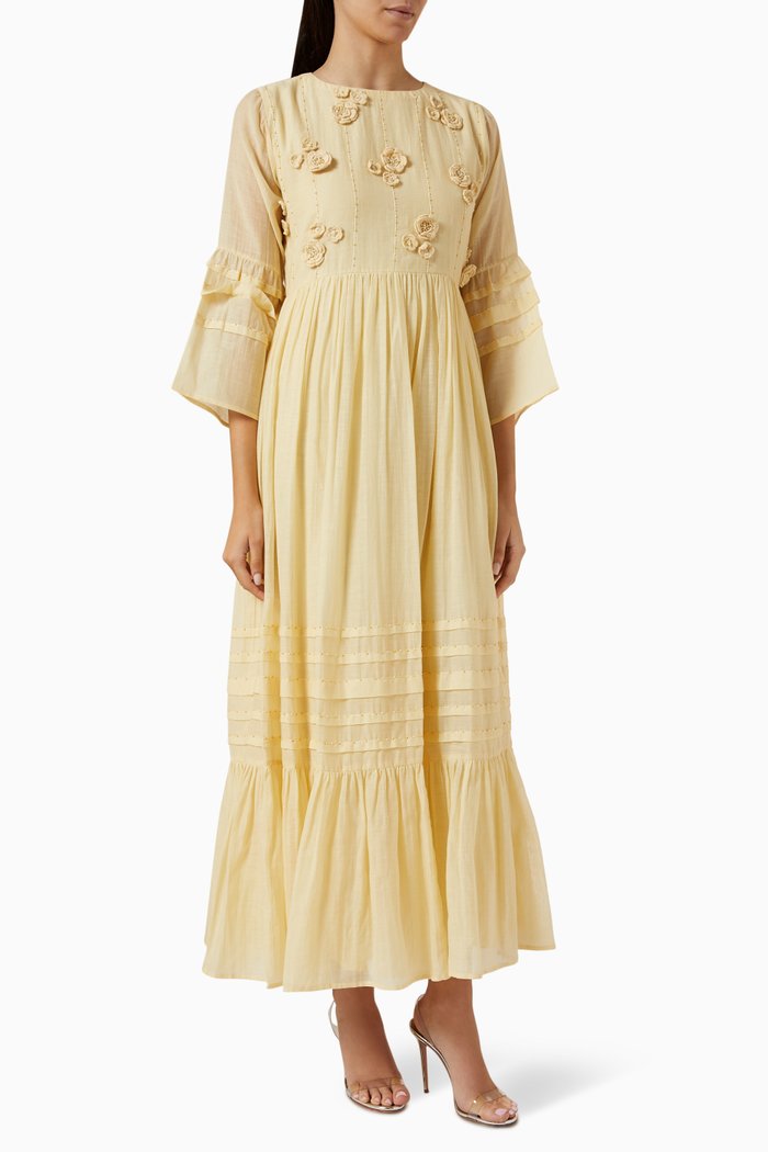 

Kylie 24-II Maxi Dress in Cotton-silk, Yellow