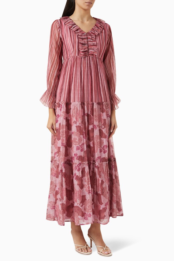 

Roselin Striped Dress in Cotton-silk, Red