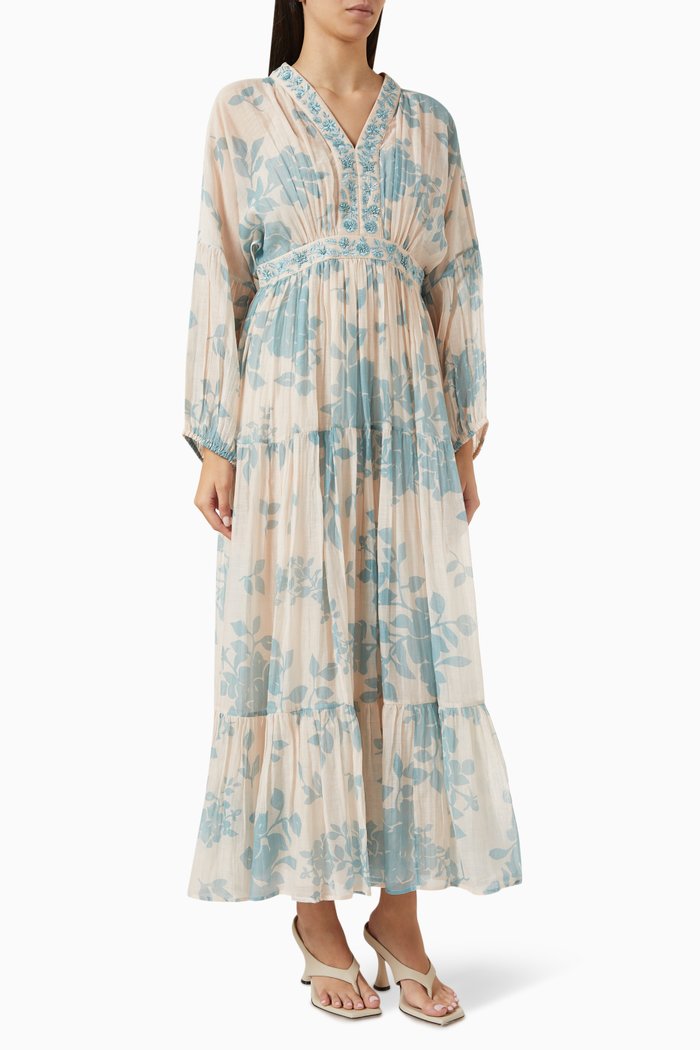 

Alina Tiered Dress in Cotton-silk, Green