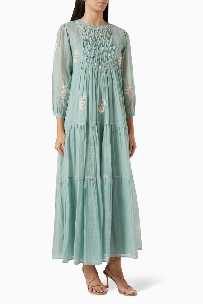 

Meryl 24 Embroidered Dress in Cotton-silk, Green