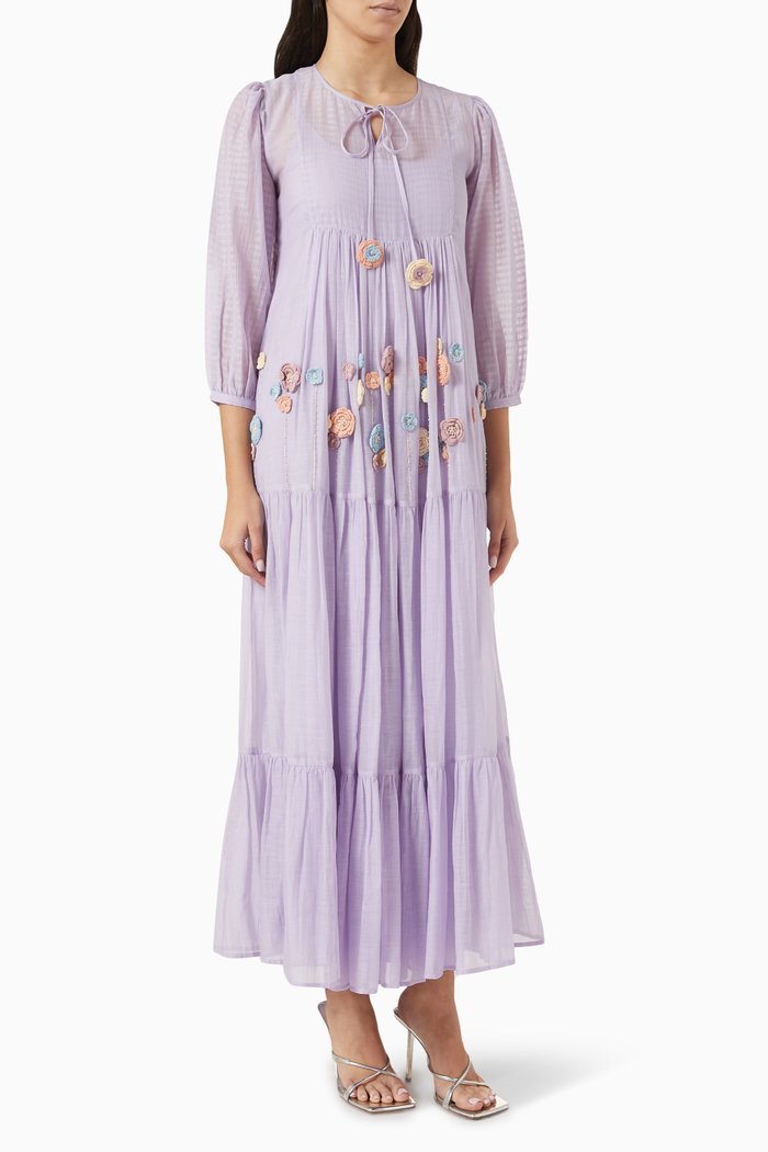 

Iya Embroidered Dress in Cotton-silk, Purple