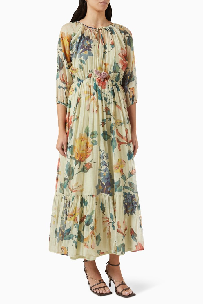 

Naira Printed Dress in Cotton-silk, Multicolour