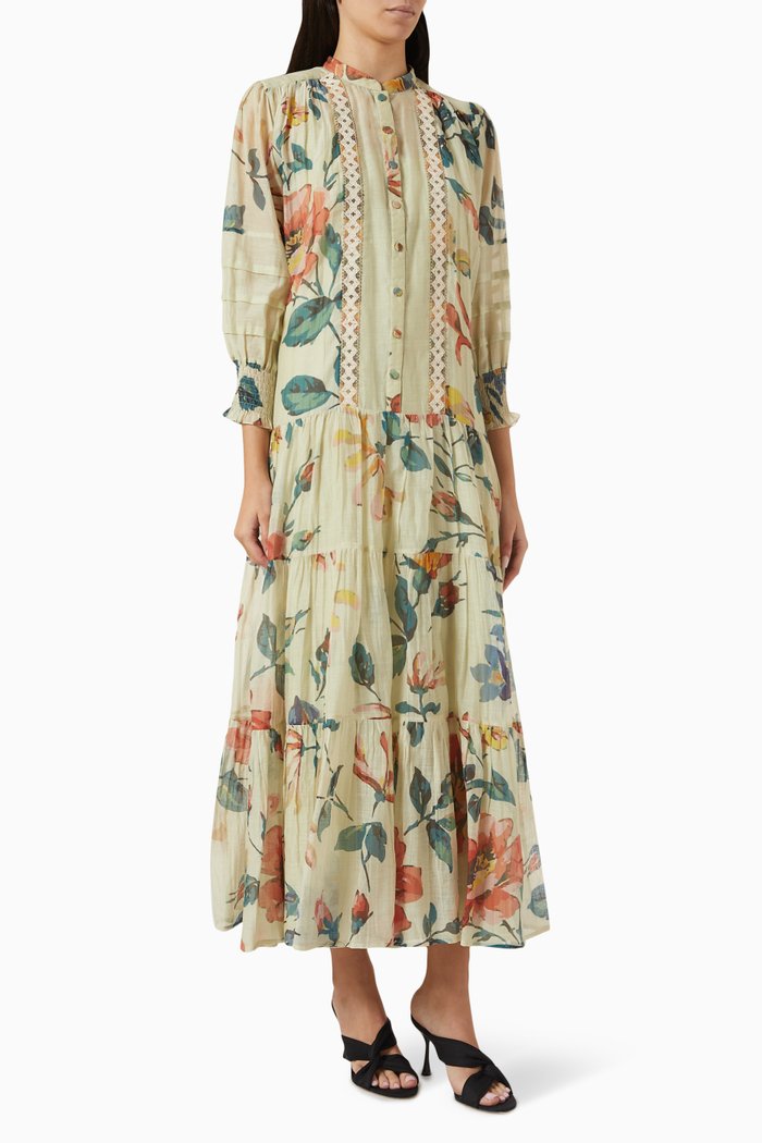 

Nadya Printed Dress in Cotton-silk, Multicolour
