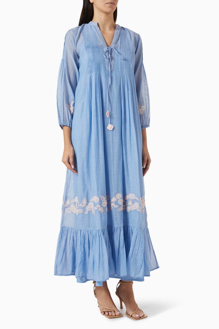 

Ira Maxi Dress in Cotton-silk, Blue
