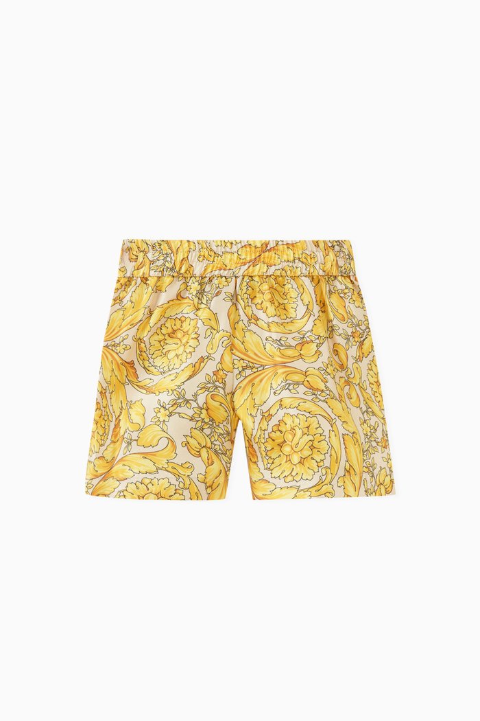 

Barocco-print Shorts in Silk Twill, Yellow