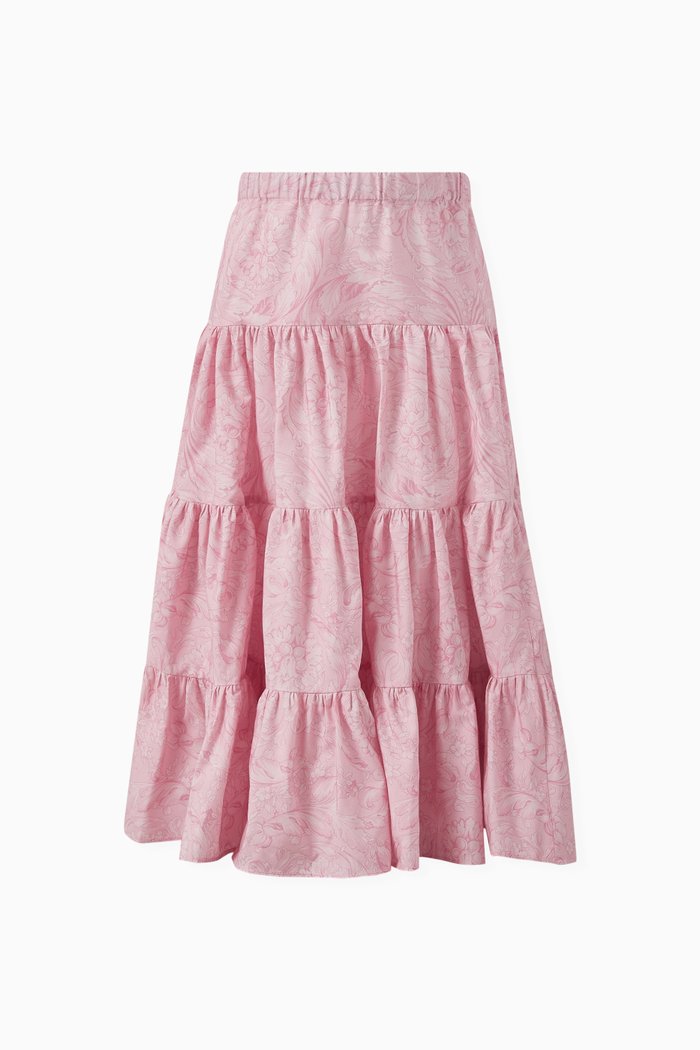 

Barocco-print Tiered Skirt in Poplin, Pink