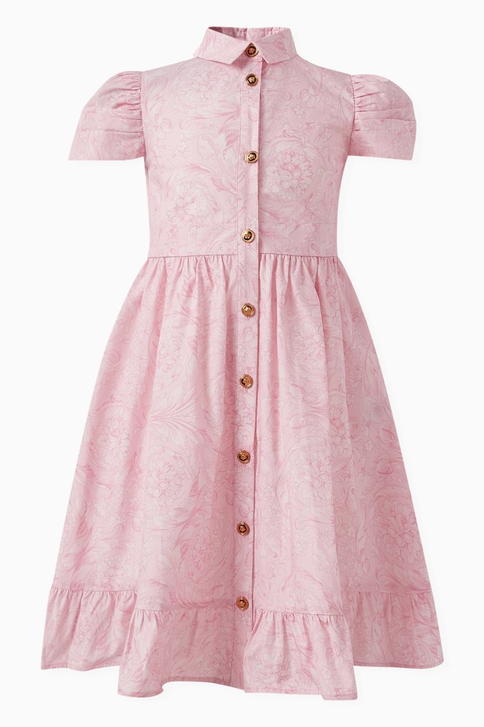 

Barocco-print Ruffled Dress in Poplin, Pink