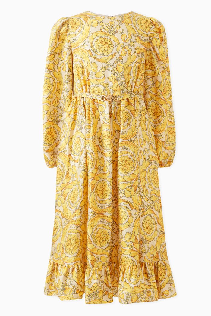 

Barocco-print Dress in Silk Twill, Yellow