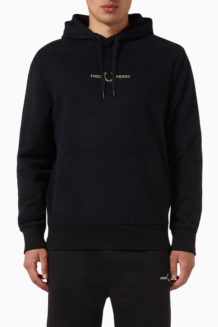 Raised Graphic Hooded Sweatshirt in Cotton, Black