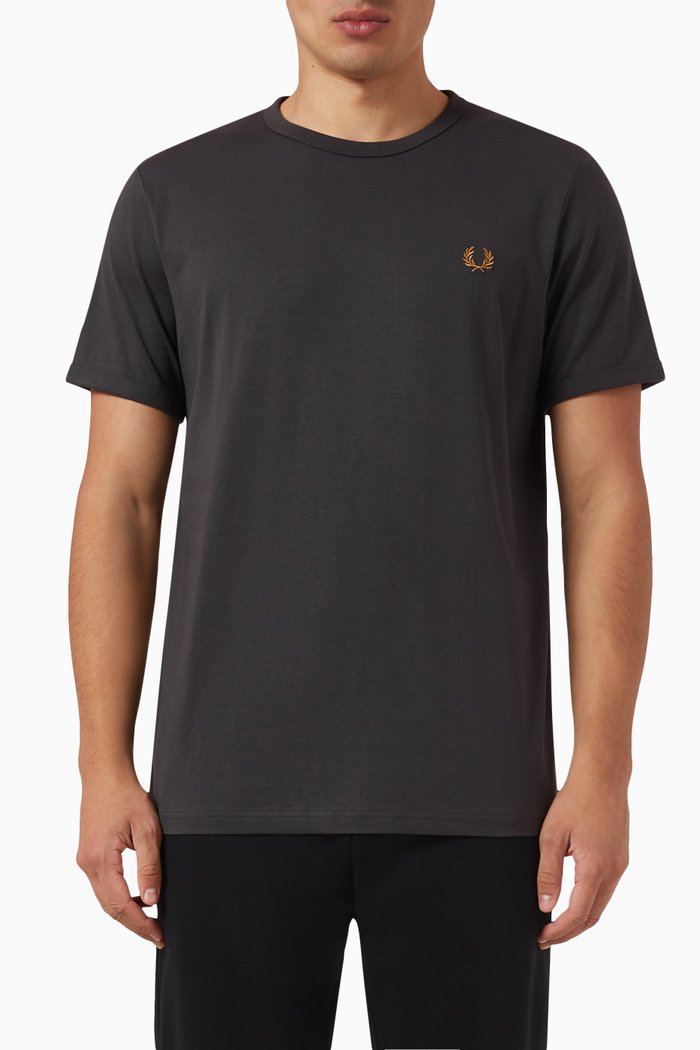 

Ringer Logo T-Shirt in Cotton, Grey