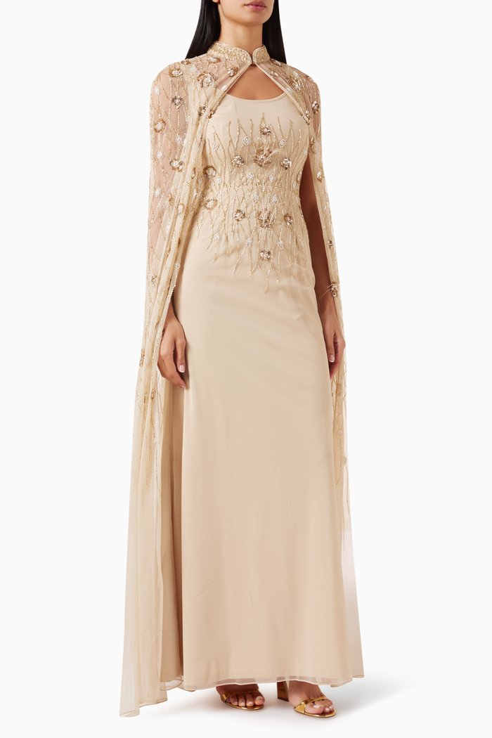 

Sequin-embellished One-shoulder Dress in Net, Neutral