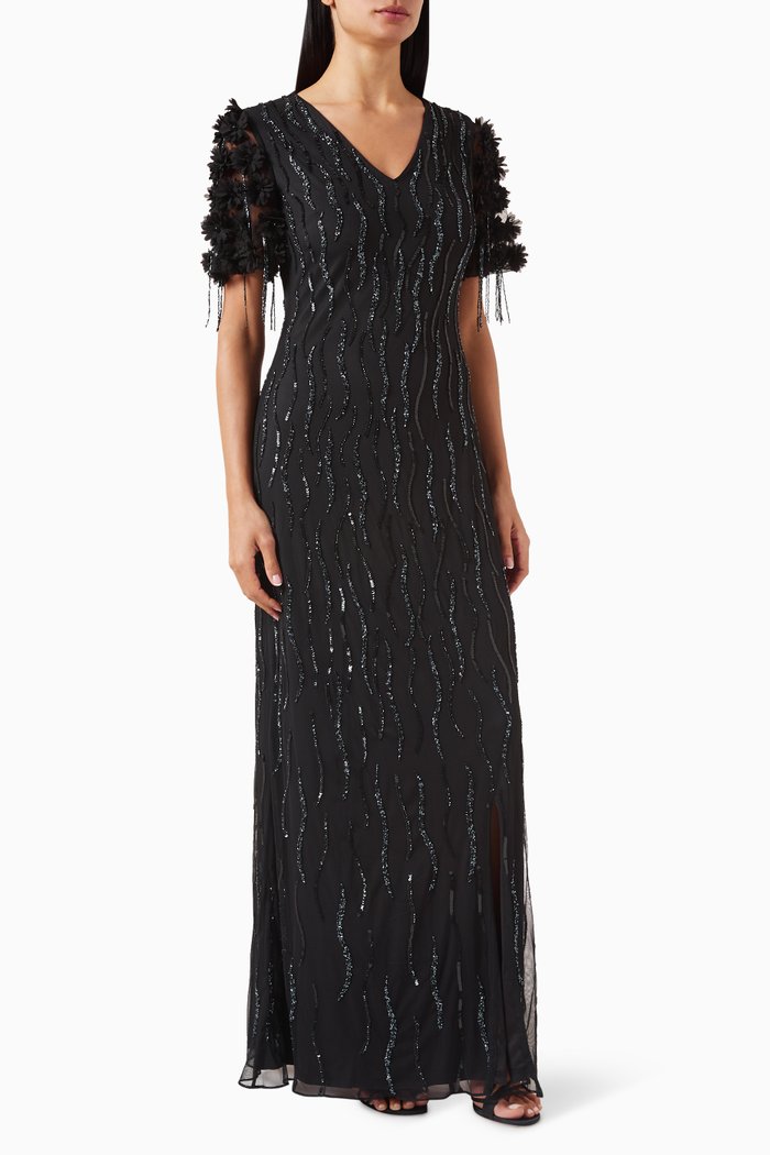 

Bead-embellished Dress in Net, Black