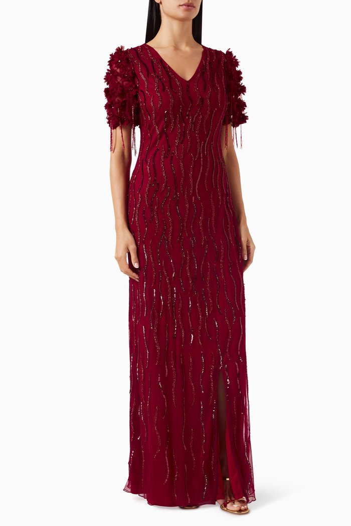 

Bead-embellished Dress in Net, Red