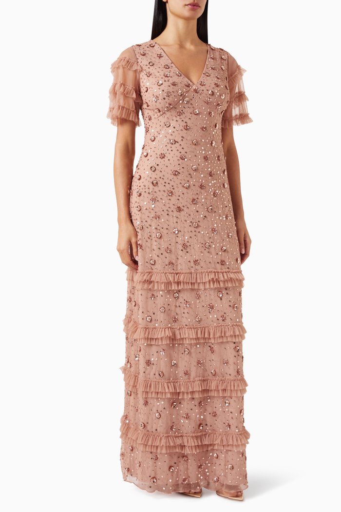 

Sequin-embellished Maxi Dress in Net, Pink