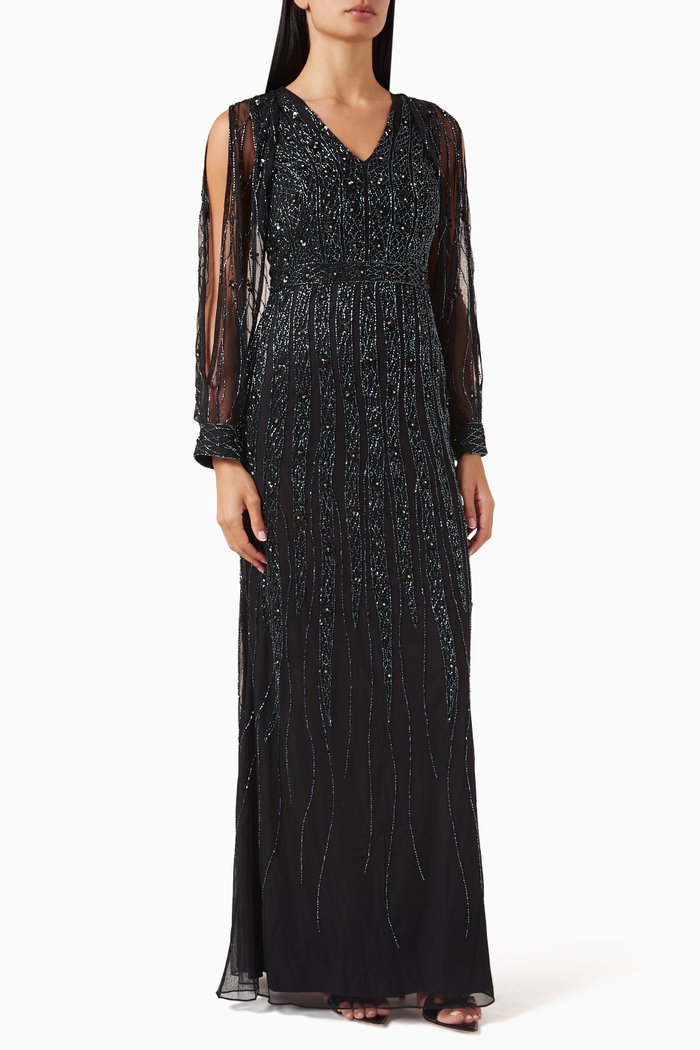 

Embellished Maxi Dress in Net, Black