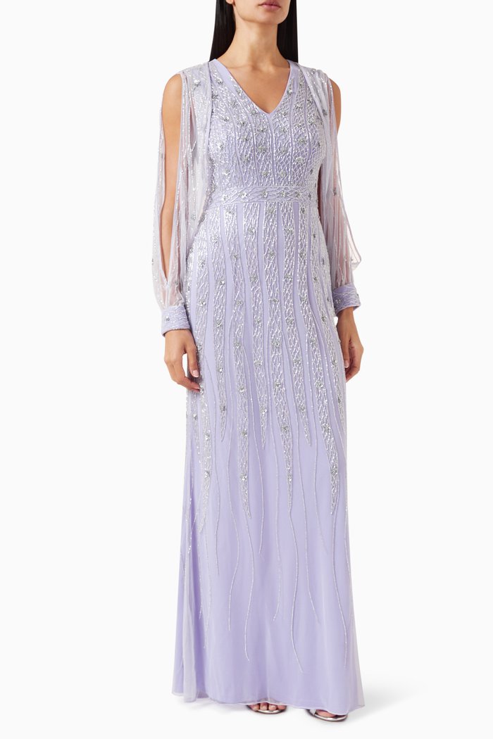 

Embellished Maxi Dress in Net, Purple