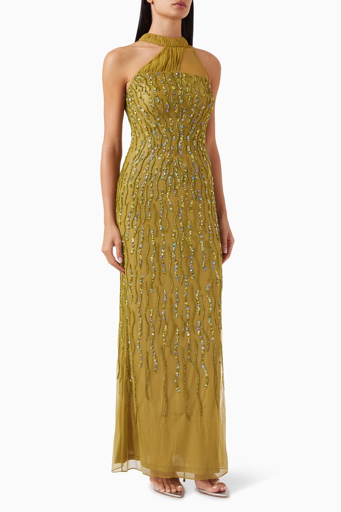 

Sequin-embellished Maxi Dress in Net, Green