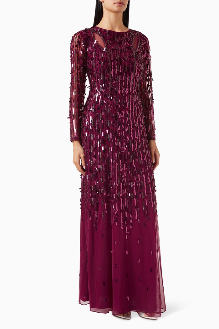 Sequin-embellished Maxi Dress in Net, Purple