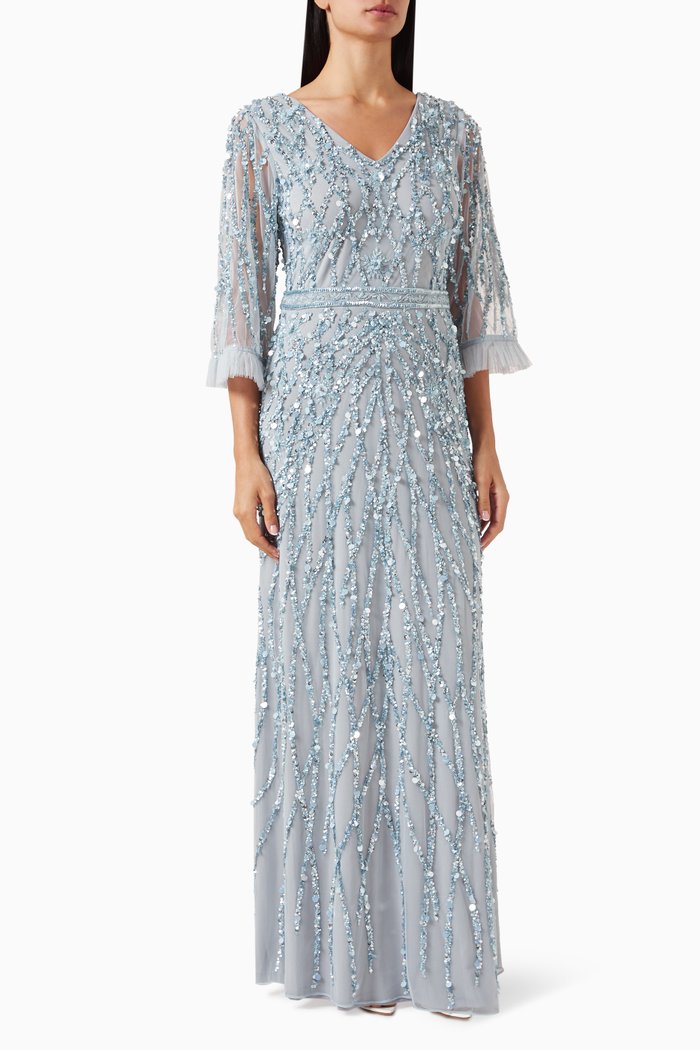 

Sequin-embellished Maxi Dress in Net, Blue