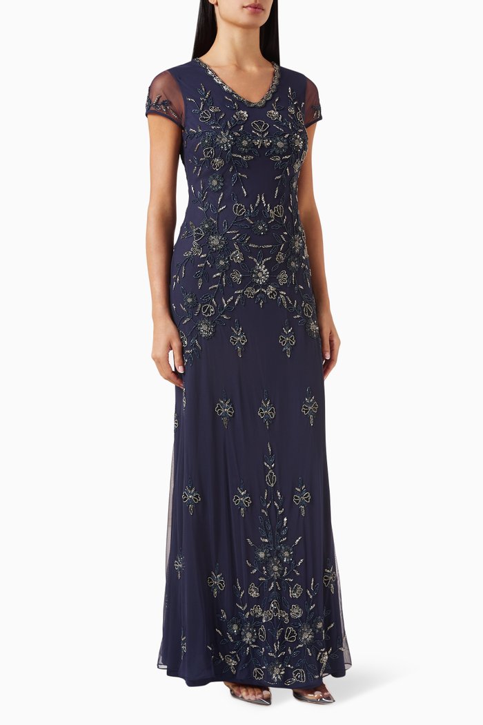 

Embellished Maxi Dress in Net, Blue