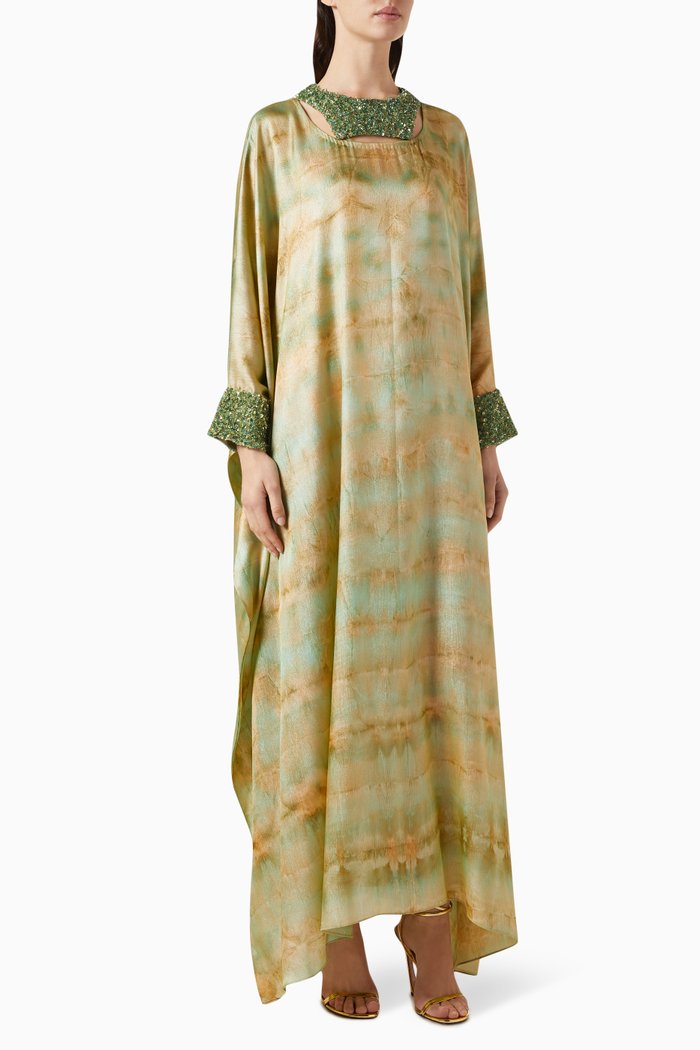 

Embellished Cut-out Kaftan, Green