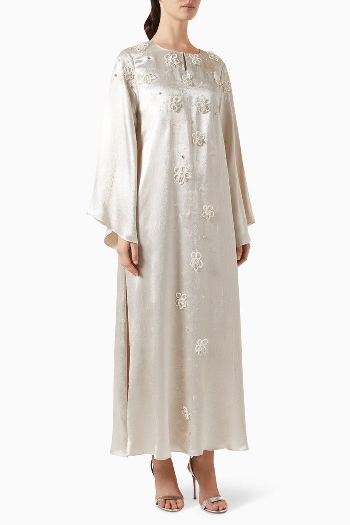 Floral-embellished Kaftan, Silver