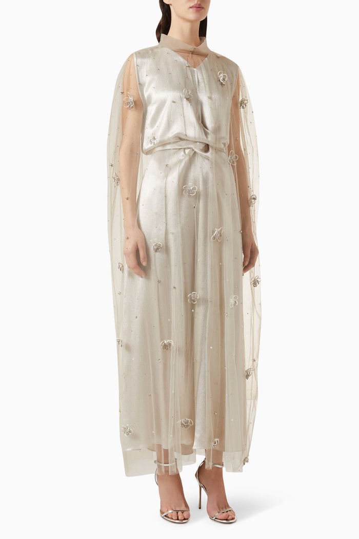 

Floral-embellished Kaftan Set, Silver