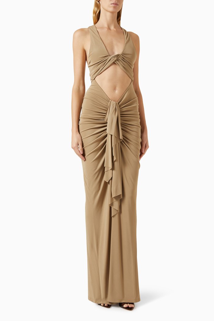 

Vivenda Draped Maxi Dress in Viscose, Brown