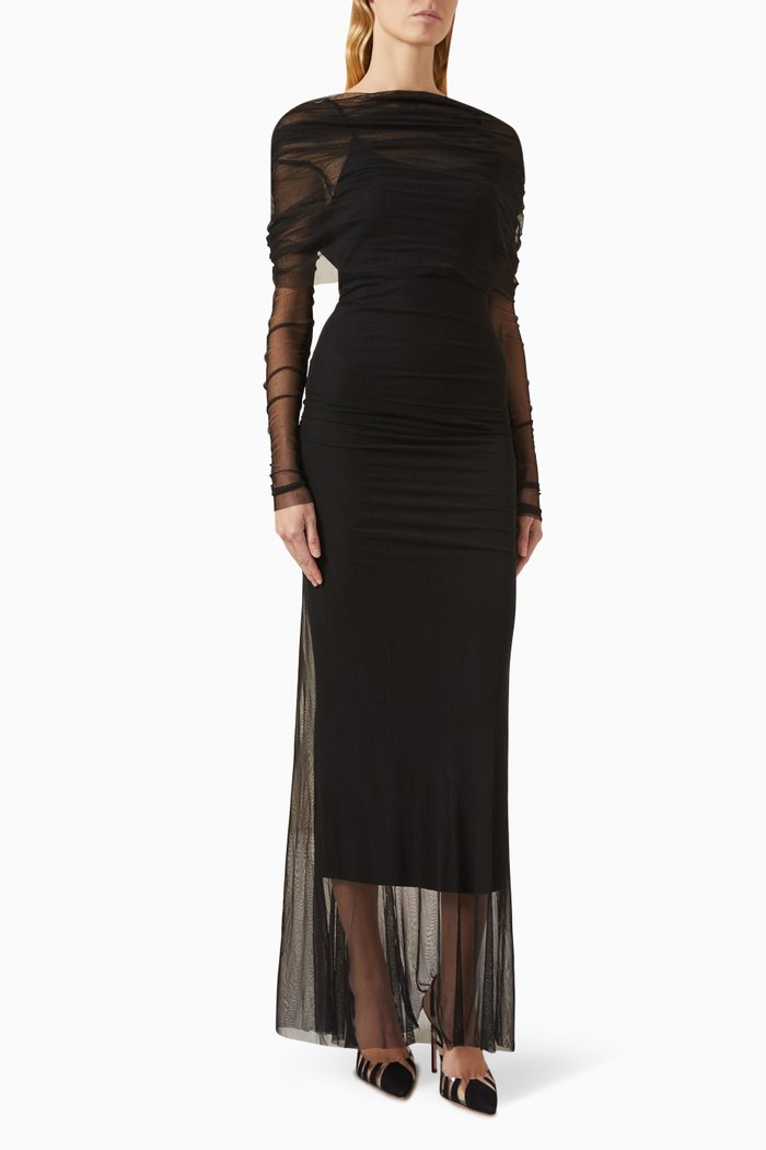 

Veiled Maxi Dress in Sheer Silk, Black