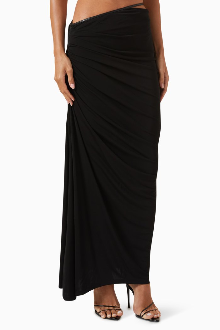 Framed Draped Maxi Skirt in Viscose-jersey, Black