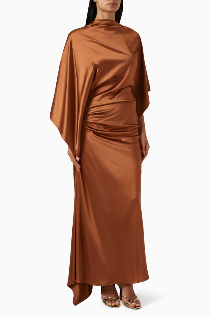 

Cusco Draped Maxi Dress in Silk, Brown