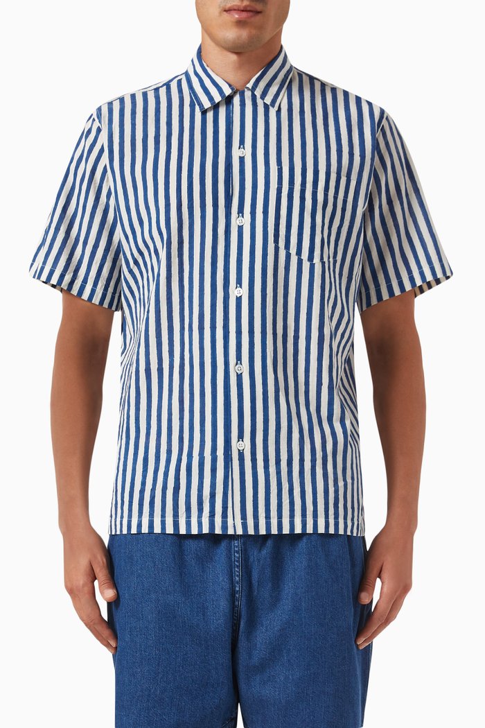 

Block Print Shirt in Cotton, Blue