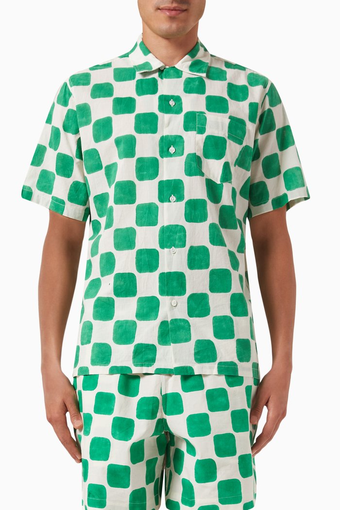 

Block Print Shirt in Cotton, Green